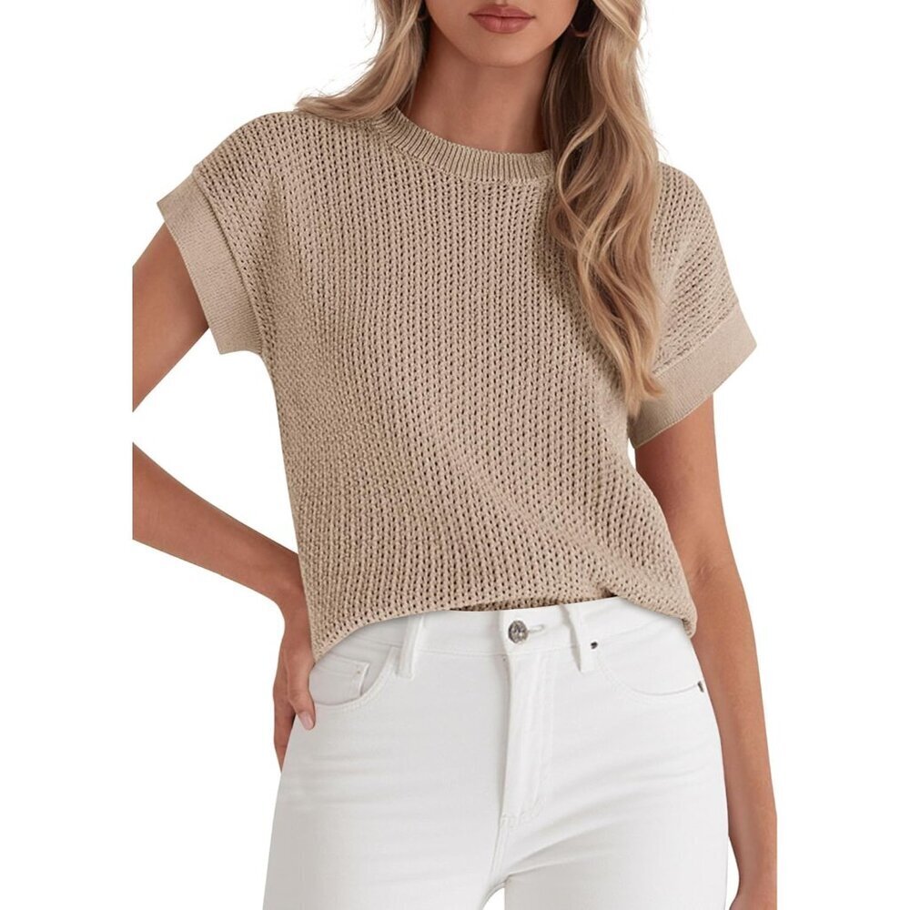 Women's 2026 Spring Fashion Sweater Vest Business Casual Crochet Tops Cap Sleeve